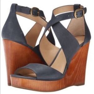 Lucky Brand Lyndell Platform Wedge Sandal Leather Straps Wooden Wedge Size 7.5
